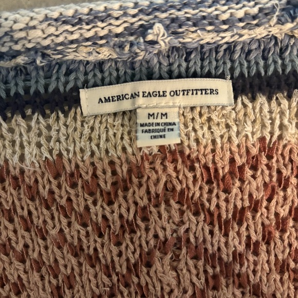 American‎ Eagle Distressed Brown Navy Blue White Striped Cardigan (Women's M) - Picture 9 of 10